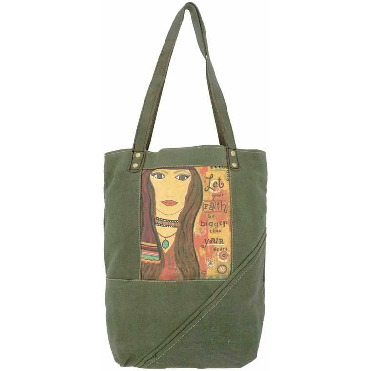 Faith Bigger Than Fear | Recycled Military Tent Tote | Handmade - Celtic Clan Soapery LLC