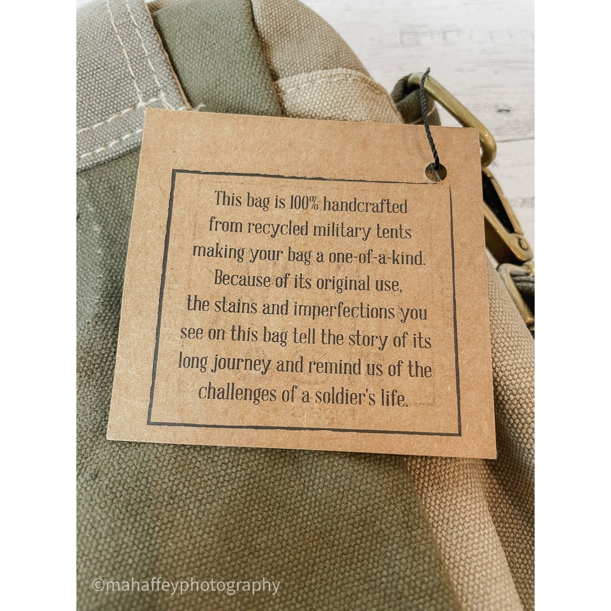 Faith Bigger than Fear Recycled Military Tent Crossbody Bag | Veteran Support - Celtic Clan Soapery LLC