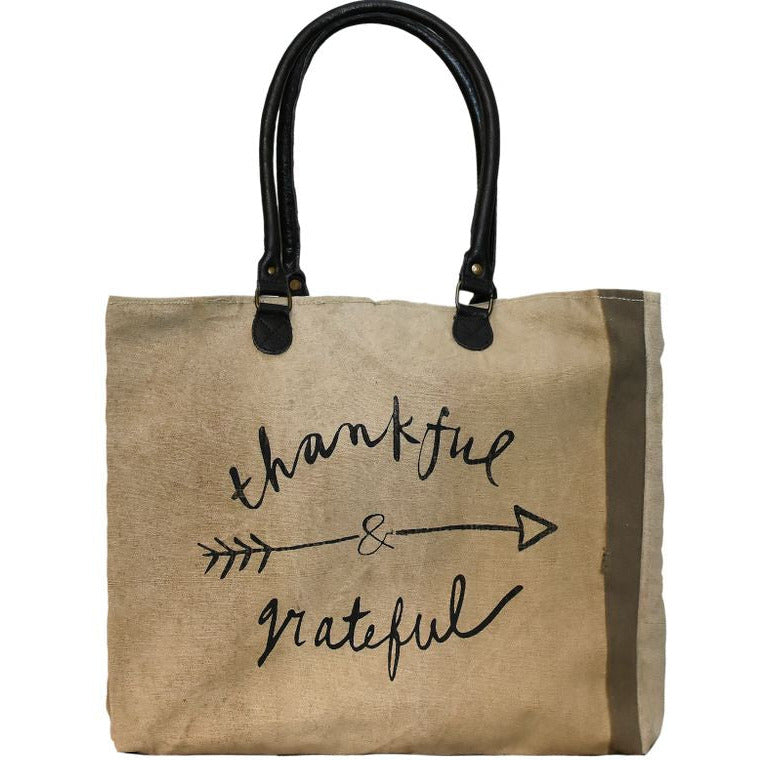 Thankful & Grateful Recycled Military Tent Market Tote