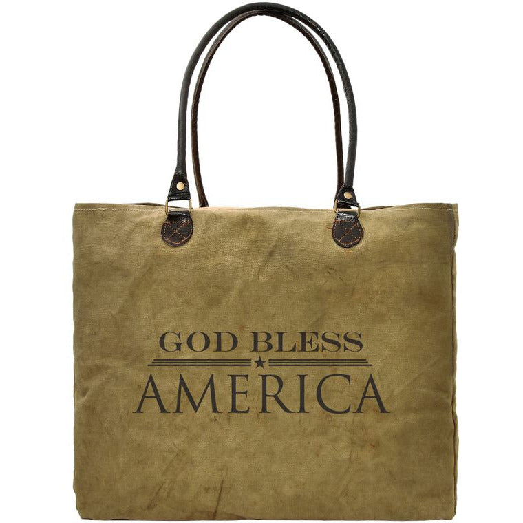 God Bless America Recycled Military Tent Market Tote