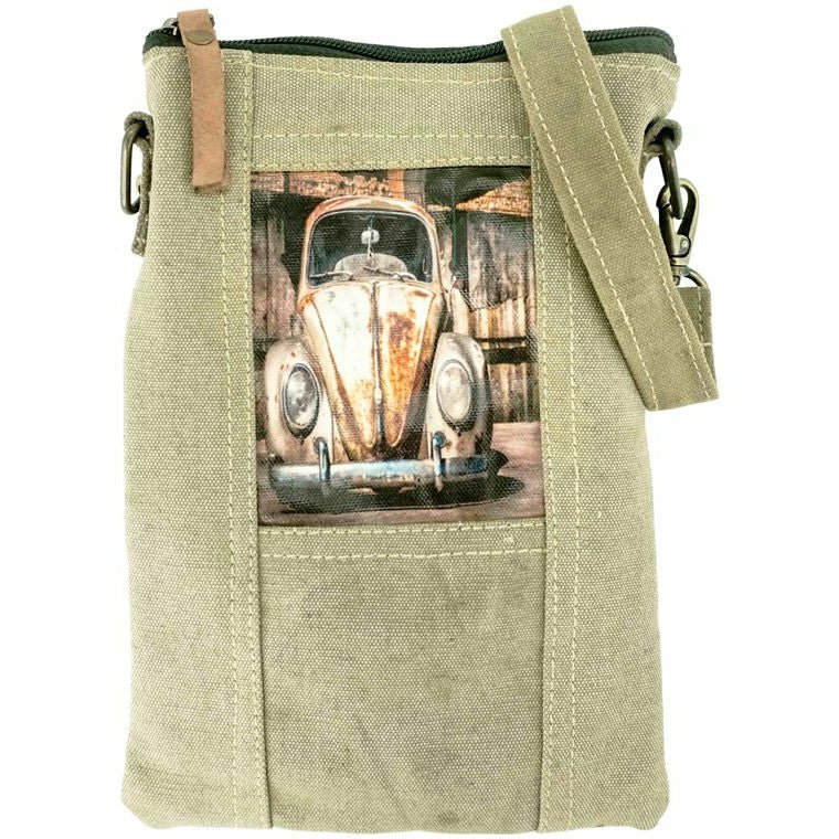Vintage VW Beetle | Recycled Military Tent Crossbody Bag | Handmade - Celtic Clan Soapery LLC